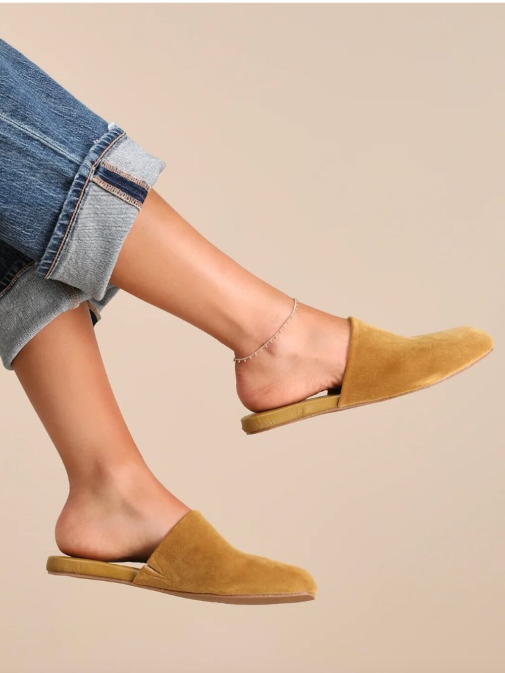Suede Mule Flats in Mustard Yellow - Women